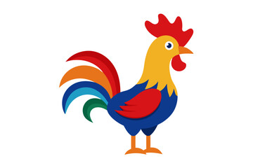 Vector Illustration of a Cartoon Rooster Animation, Painted with Watercolor, Isolated on White Background Perfect for Use in Design Projects, Illustrations, and Creative Visuals,