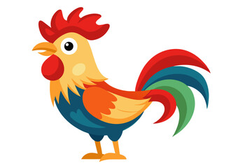 Vector Illustration of a Cartoon Rooster Animation, Painted with Watercolor, Isolated on White Background Perfect for Use in Design Projects, Illustrations, and Creative Visuals,