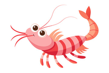 Vector Illustration of Cartoon Shrimp Animation, Painted in Watercolor, Isolated on White Background,