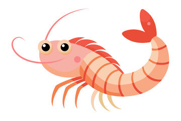 Vector Illustration of Cartoon Shrimp Animation, Painted in Watercolor, Isolated on White Background,