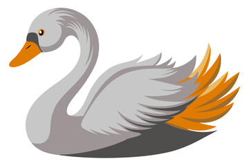 Vector Illustration of Cartoon Swan Animation, Painted with Watercolor, Isolated on White Background - Beautiful Swan Design for Animation, Digital Art,