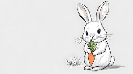 Fototapeta premium Line drawing of a bunny holding a carrot