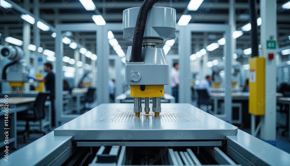 Poster automated machinery working efficiently in a modern factory environment during the day