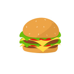 Double cheeseburger colorful vector cartoon. Fast food burger vector clipart icon.