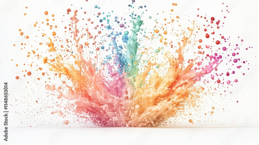 Poster a vibrant splash of colorful paint explodes against a white background, creating an artistic display