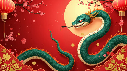 Fototapeta premium Welcoming the Year of the Snake: Celebrate Lunar New Year 2025 with Tradition and Prosperity
