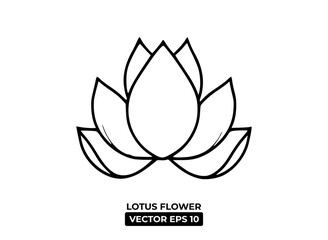 Outline illustration of a lotus flower, emphasizing simplicity and elegance.