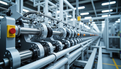 Obraz premium Industrial innovation shines in a silent factory where machinery plays its role in production
