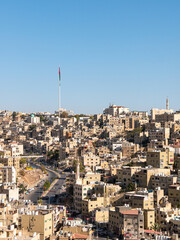 Panorama of Amman, Jordan seen from the citadel on a sunny morning - Portrait shot