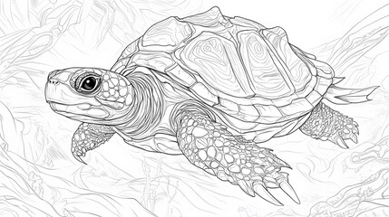 Fototapeta premium Line drawing of a turtle with a large shell