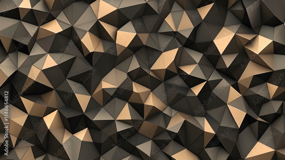Poster intricate abstract geometric pattern with dark and gold tones in 3d design