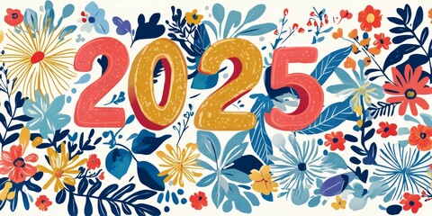 Celebrate the New Year 2025 in style with this stunning and fashionable backdrop that features vibrant floral designs and lively colors