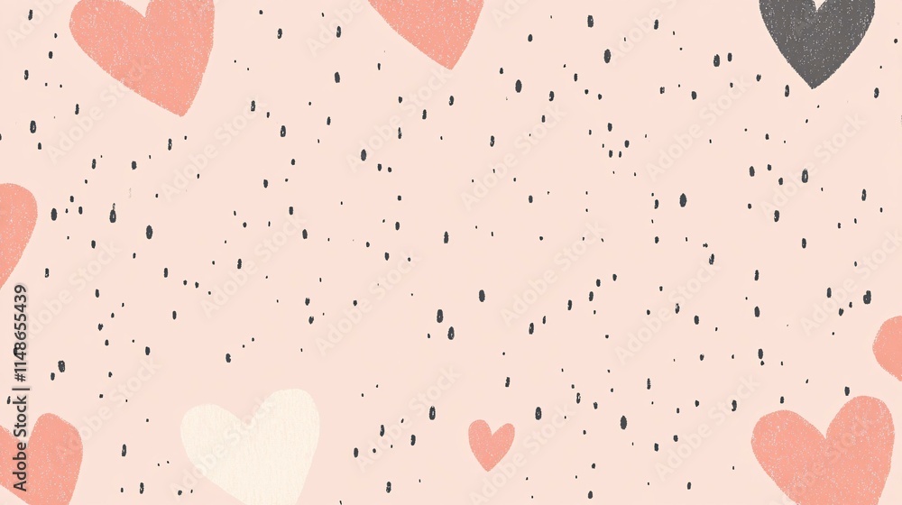 Aufkleber cheerful heart pattern with abstract dots on a soft pink background