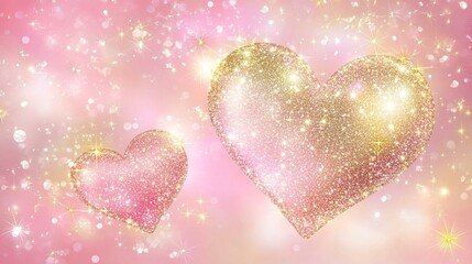 Obraz premium Shimmering Glitter Hearts on Soft Pink Background for Romantic and Festive Themes
