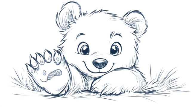 recommend clip art: Cute line drawing of a baby bear with a paw print