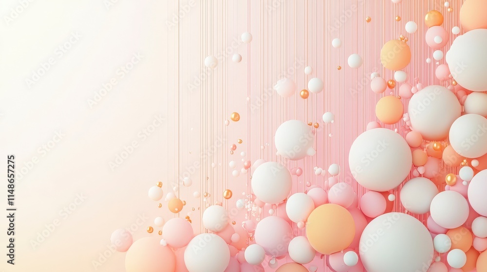 Poster an abstract composition featuring a vibrant arrangement of colorful spheres on a soft gradient backg
