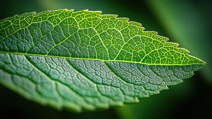 Obraz premium Close-up of a vibrant green leaf's intricate veins.