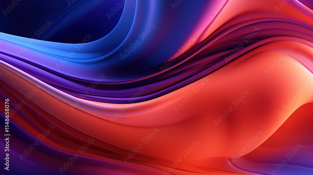 Poster vibrant abstract blue and purple waveform with fluid motion and colorful gradients