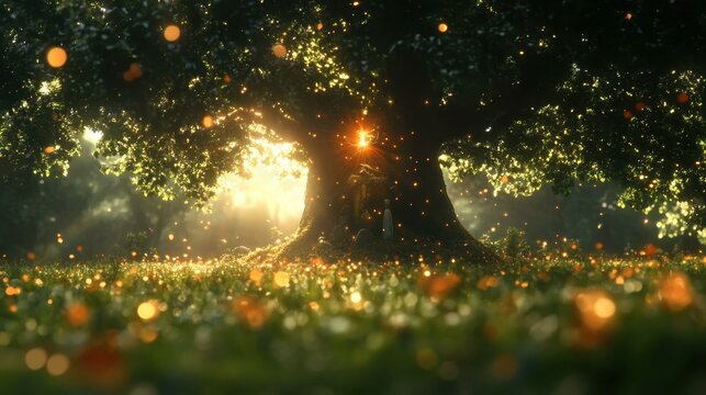 Magical forest creatures Friendly tree spirits whispering ancient wisdom