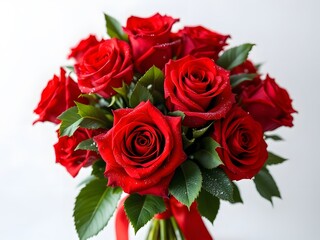 Naklejka premium Vibrant Bouquet of Red Roses with Morning Dew