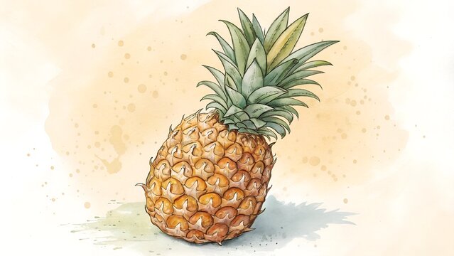  Photo pineapple , Hand drawn Watercolor  