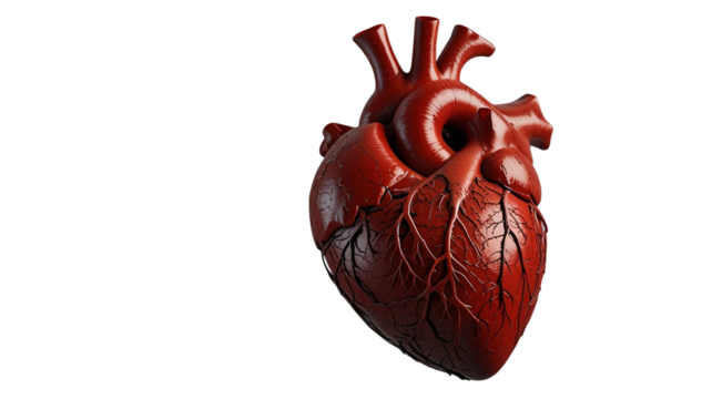 Red Human Heart with Veins, Isolated