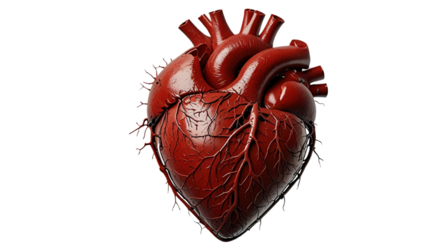 Red Human Heart with Veins, Isolated