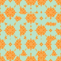 Floral Tile Pattern: A repeating pattern of orange and yellow flowers with a blue-green background. This graphic design has a classic and elegant feel, perfect for home decor, fashion, or web design.