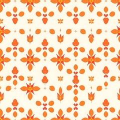 Orange Floral Tile Pattern: A seamless pattern of vibrant orange flowers and leaves in a classic tile design. Perfect for adding a touch of warmth and elegance to your projects. 