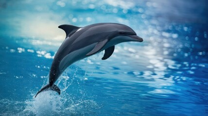 Fototapeta premium A Dolphin Leaps Gracefully Through Ocean Water