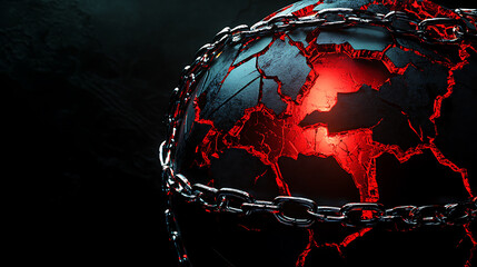 Destruction and resilience global sphere digital art dark background close-up conceptual theme