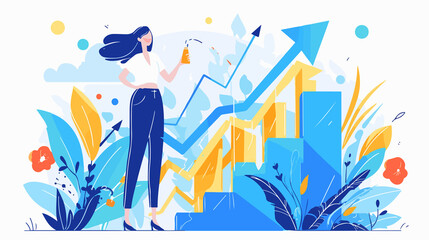 Focused Caucasian Businesswoman Altering Graph Pathway