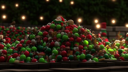 A huge pile of colorful Christmas ornaments.