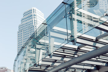 City metro building architecture, Modern space glass aluminum frame outdoors decoration exterior.