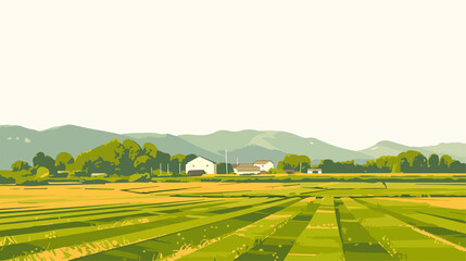 Obraz premium Rural Farm Field Landscape in Toyako Town, Hokkaido in Late April