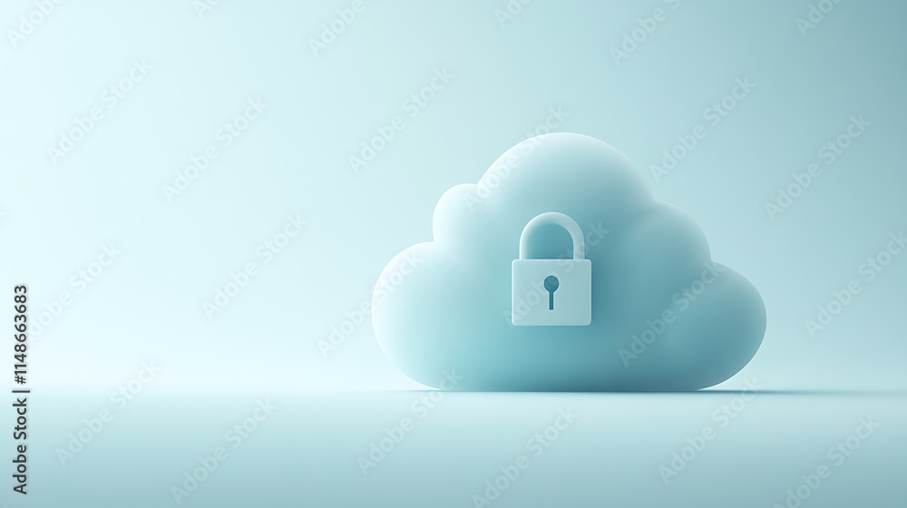 Poster securing data in the cloud digital lock concept virtual environment minimalist viewpoint for enhance