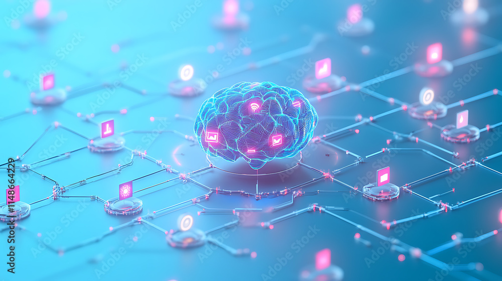 Poster innovative technology event showcasing neural networks digital environment interactive content virtu