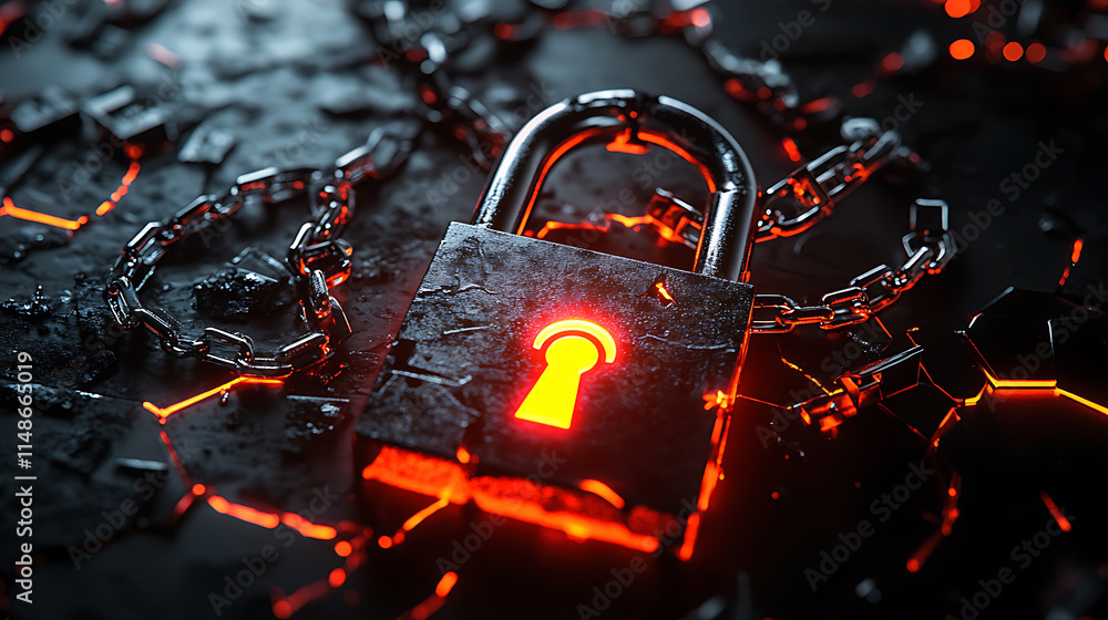Poster cybersecurity action secured lock symbol digital environment high-resolution image tech concept