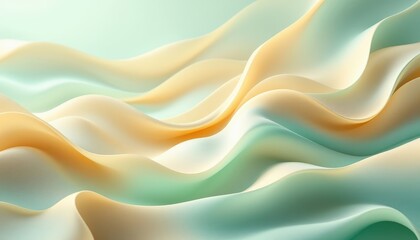 Obraz premium Abstract Pastel Waves: Serene Flowing Forms in Soft Mint and Cream Hues