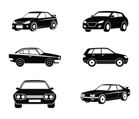 Black And White Car Vector Set. Classic Car Silhouettes Collection. Modern And Vintage Car Icons.