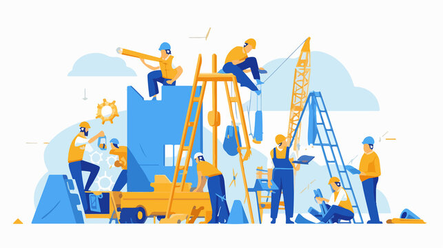 Busy Construction Workers at Noon Time Site