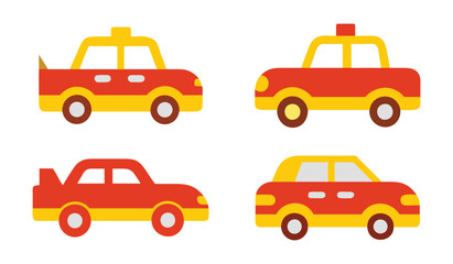 Naklejka premium Set of colorful car icons in vector. Flat design taxi and car illustrations. Abstract car icons in flat style.