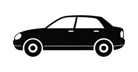 Black Car Silhouette Vector Illustration. Side View modern Car Outline Vector Art. 