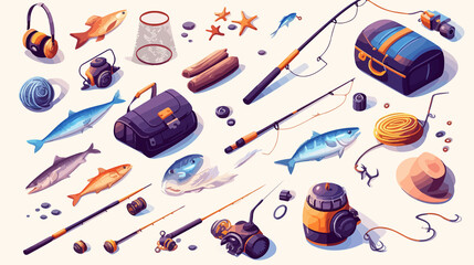 Successful Fisherman Isometric Fishing Tools Concept