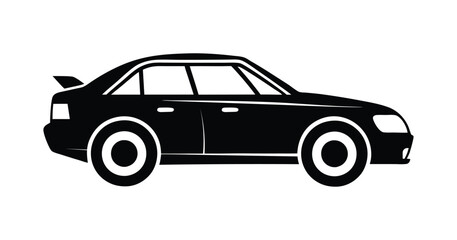 Black Car Silhouette Vector Illustration. Side View modern Car Outline Vector Art. 