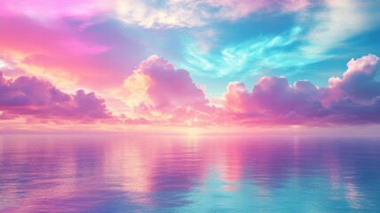 Serene sunset over still blue water coastal landscape digital art tranquil environment aesthetic viewpoint nature concept