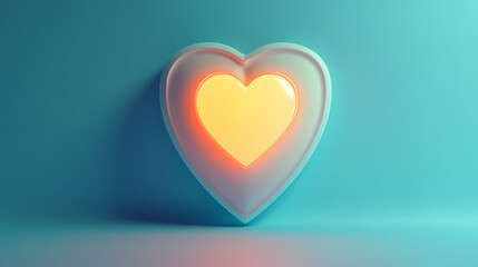 Glowing heart decoration indoor space 3d design soft lighting artistic perspective love concept