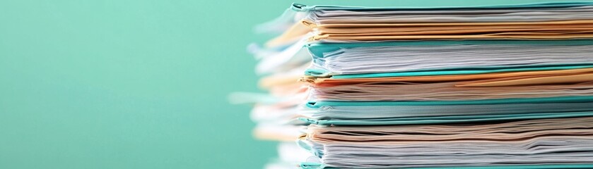 A Close-Up View of a Stack of Colorful Paper Documents Organized Neatly on a Bright Background, Perfect for Office or Home Organization Themes