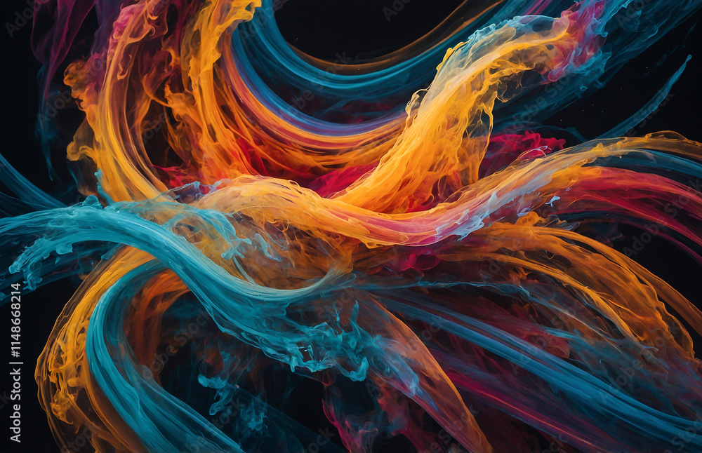 Poster vibrant abstract fractal design with flowing colors in motion