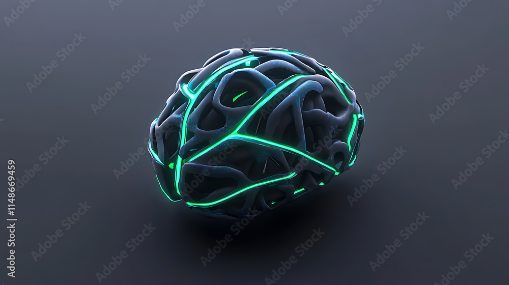 Poster futuristic neural network model virtual space 3d render digital environment close-up technology conc